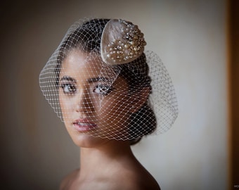 Bridal Birdcage Veil / Wedding Hair Accessories / Birdcage Veil with Fascinator / Tocado de Novia