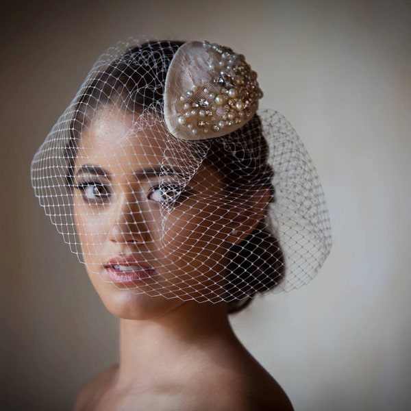 Bridal Birdcage Veil / Wedding Hair Accessories / Birdcage Veil with Fascinator / Tocado de Novia