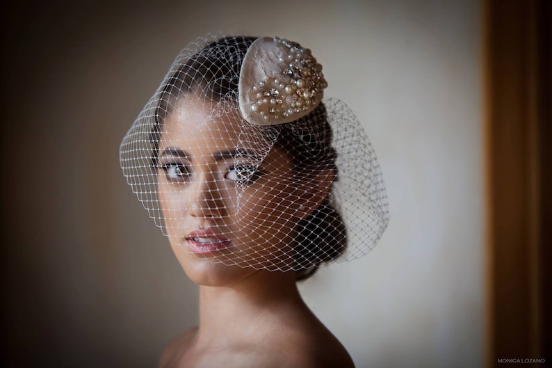 Bridal Birdcage Veil / Wedding Hair Accessories / Birdcage Veil with  Fascinator / Tocado de Novia .br