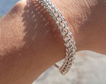 Argentium silver Persian link chainmaille bracelet, 935, medieval, handmade, woven chain, sterling silver, Renaissance