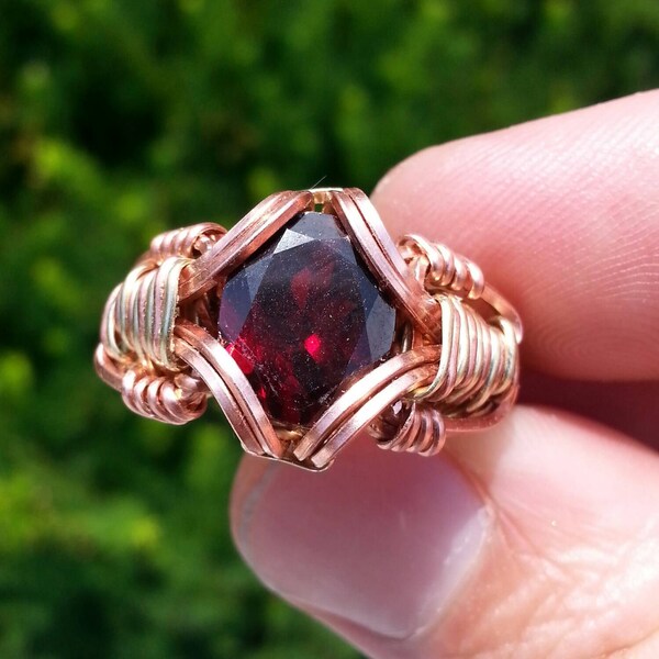 Garnet with Brass and Copper Ring