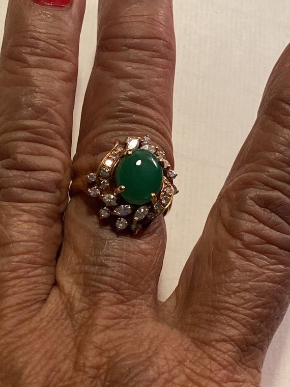 14k  Gold and Diamonds Jade Ring - image 3