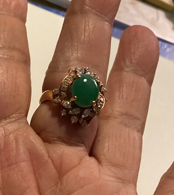 14k  Gold and Diamonds Jade Ring - image 2
