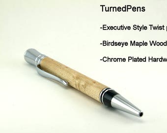 Executive style twist pen Chrome hardware Birdseye Maple