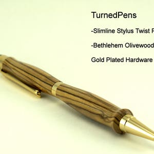 Slimline Stylus Twist Pen made with Bethlehem Olivewood and Gold Plated Hardware