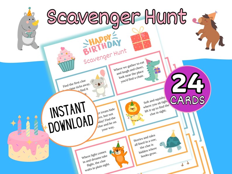 Printable Kids Birthday Game Scavenger Hunt, Instant Digital Download ...