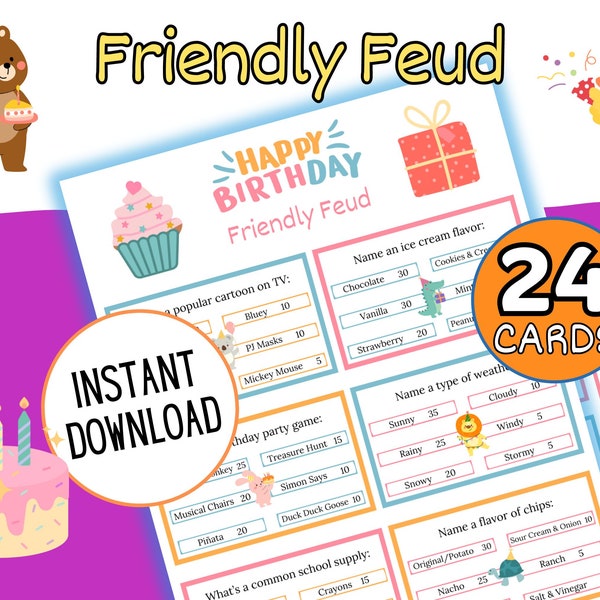 Printable Kids Birthday Friendly Feud, Instant Digital Download PDF, Animal  Classroom Group Party Game, Family Feud, Fun for Kids Boy Girl