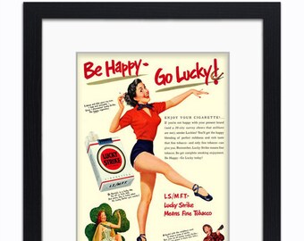 Lucky Strike - Be Happy - Cigarette Advert - Mounted & Framed Vintage Print