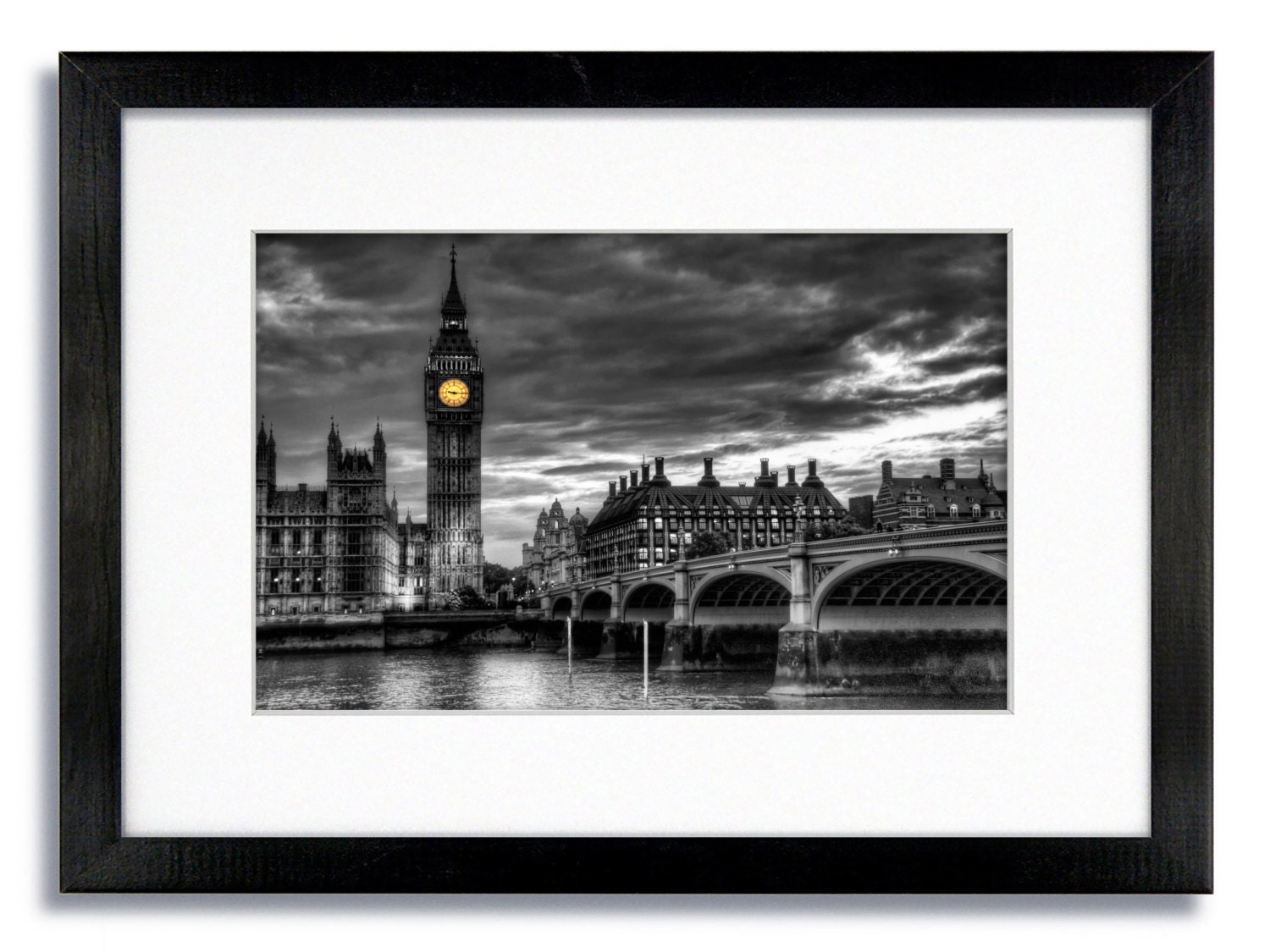 London Big Ben Westminster Bridge Yellow Clock Face Mounted | Etsy