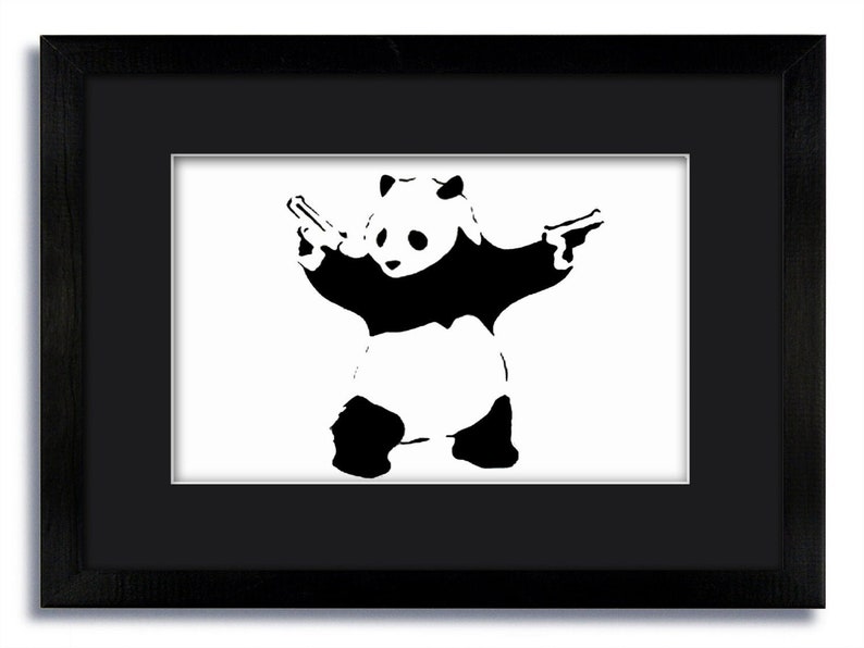 Banksy Panda Guns White Mounted & Framed Print - Etsy UK