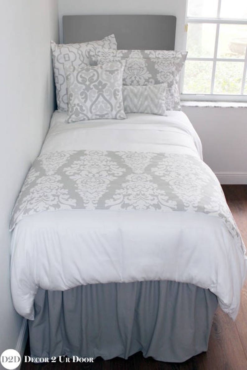 Solid Grey Extended Length 34 Drop Dorm Bed Skirt Image 0