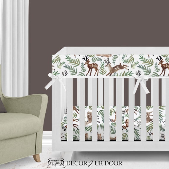 Watercolor Woodland Deer Modern Baby Boy Crib Bedding Etsy