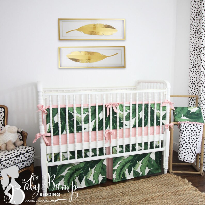 Palm Leaf Print & Blush Pink Baby Girl Crib Bedding Tropical Etsy