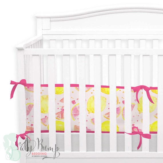 Watercolor Pink Lemonade 2 In 1 Crib Bumper Rail Cover Etsy