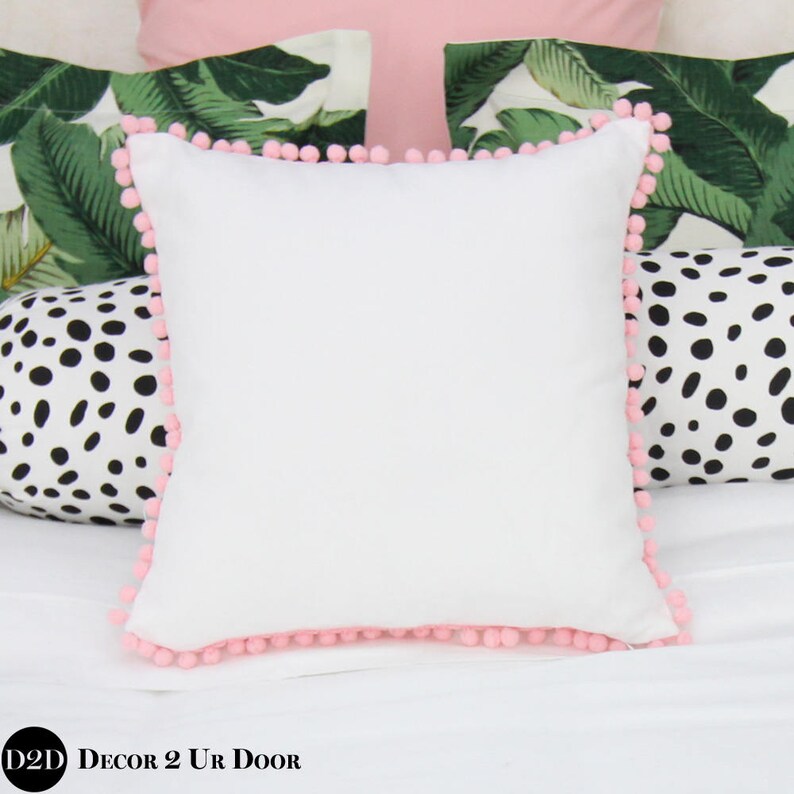 White & Blush Pink Pom Poms Nursery Throw Pillow Cover Etsy