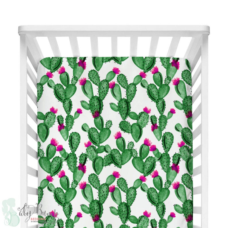 Watercolor Cactus and Hot Pink Modern Baby Girl Crib Bedding Etsy