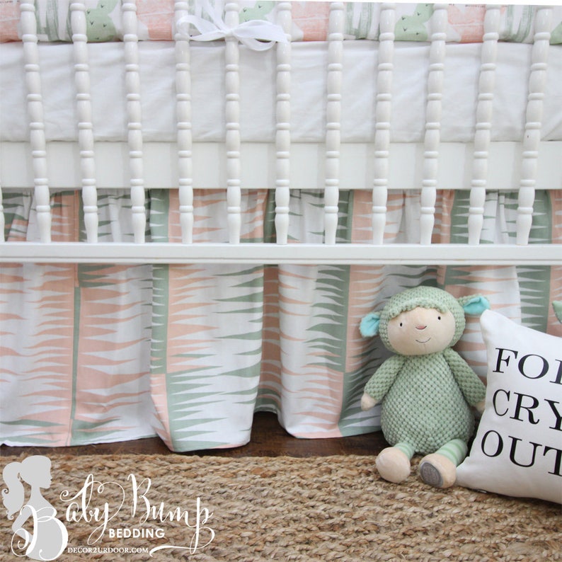 Peach & Green Gender Neutral Baby Crib Skirt Peach/green Etsy