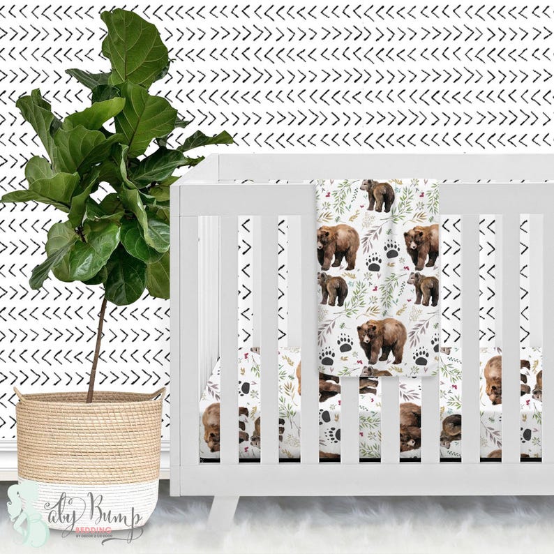 Adventure Woodland Bear Cub Modern Baby Boy Crib Bedding Etsy