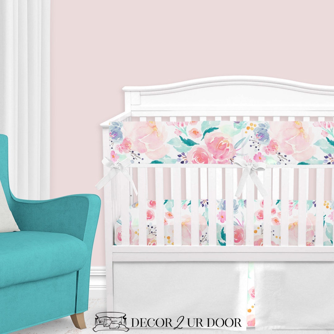 Bright and Beautiful Watercolor Floral Baby Crib Bedding Etsy