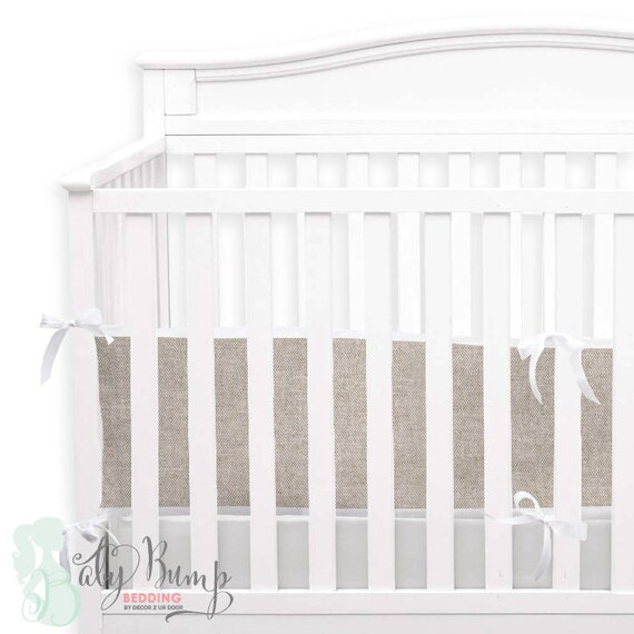 Tan White Linen Baby Crib Bedding Tan And White Linen Etsy