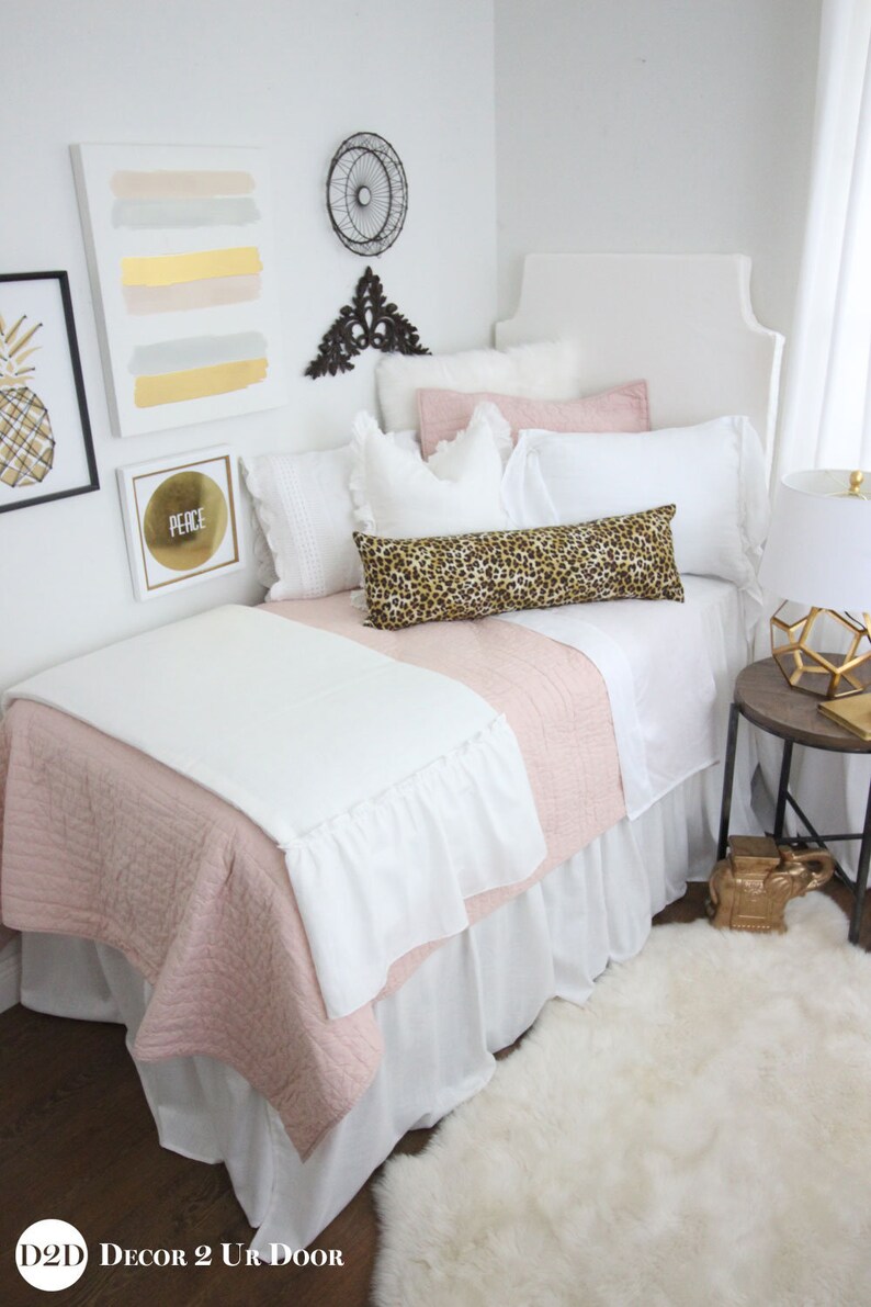 Blush Pink Cheetah Print Designer Dorm Bedding Set Image 0