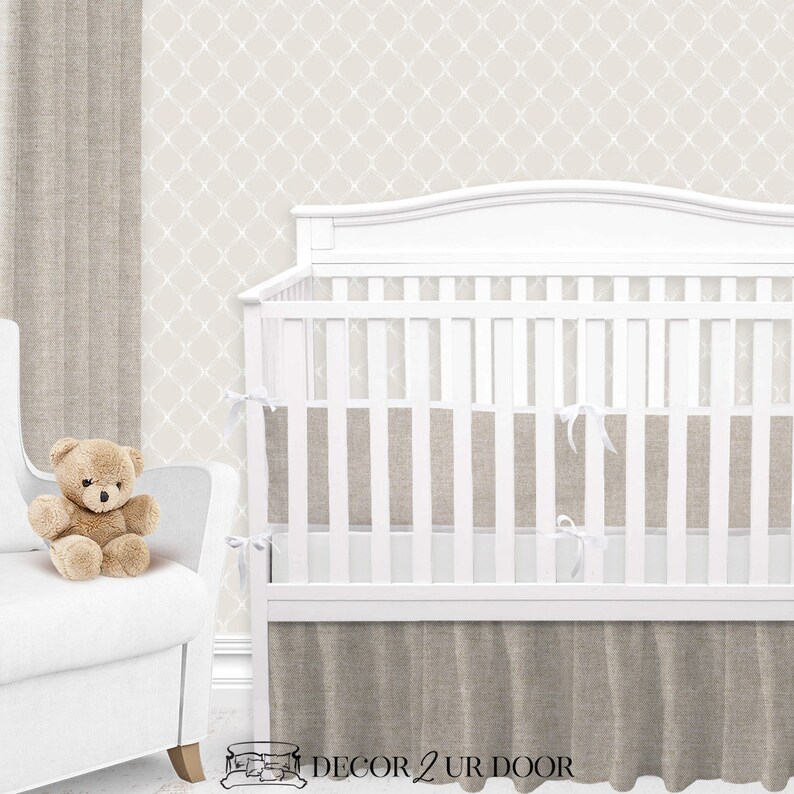 Tan & White Linen Baby Crib Bedding Tan and White Linen Etsy