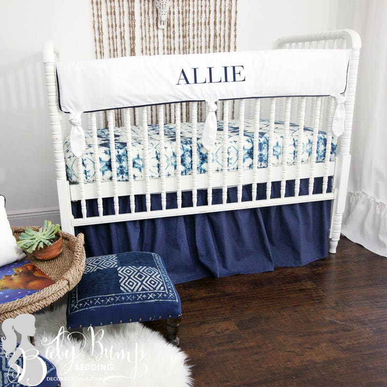 Jackson Navy Gender Neutral Baby Crib Skirt Navy Crib Skirt Etsy