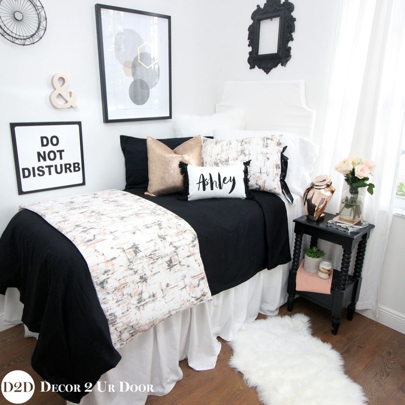 Carrara Marble Black Rose Gold Dorm Bedding Image 0