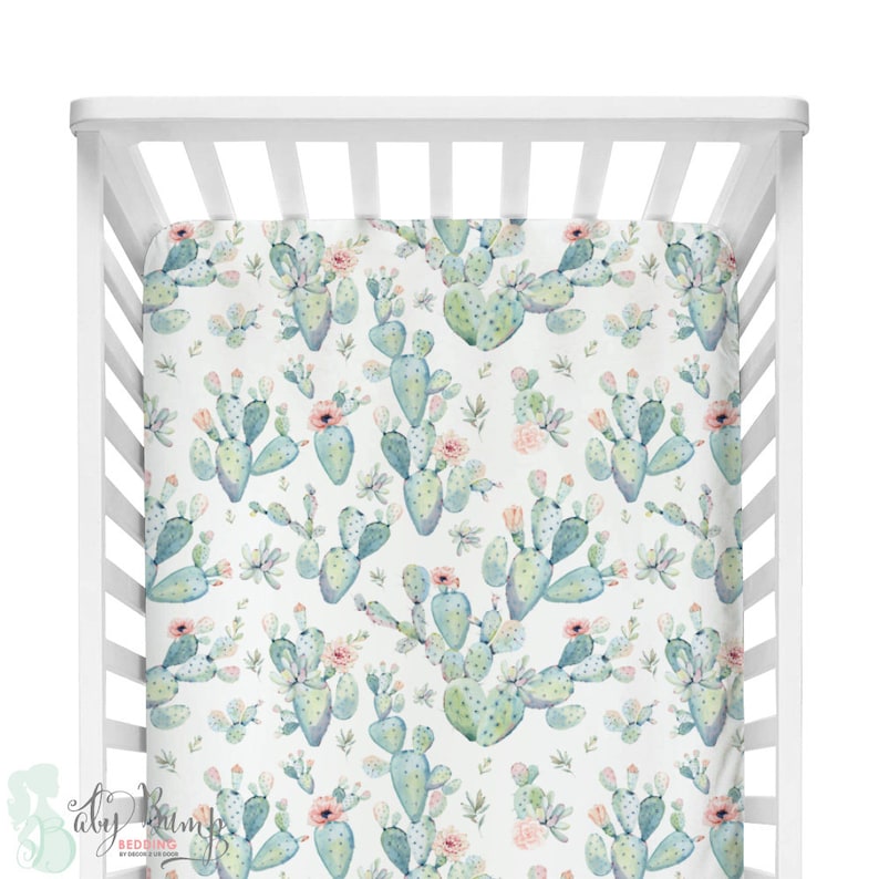 Boho Cactus Modern Baby Girl Crib Bedding Watercolor Cactus Etsy