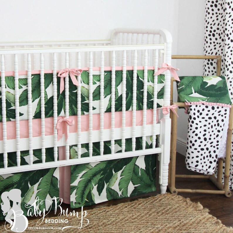 Palm Leaf Print & Blush Pink Baby Girl Crib Bedding Tropical Etsy