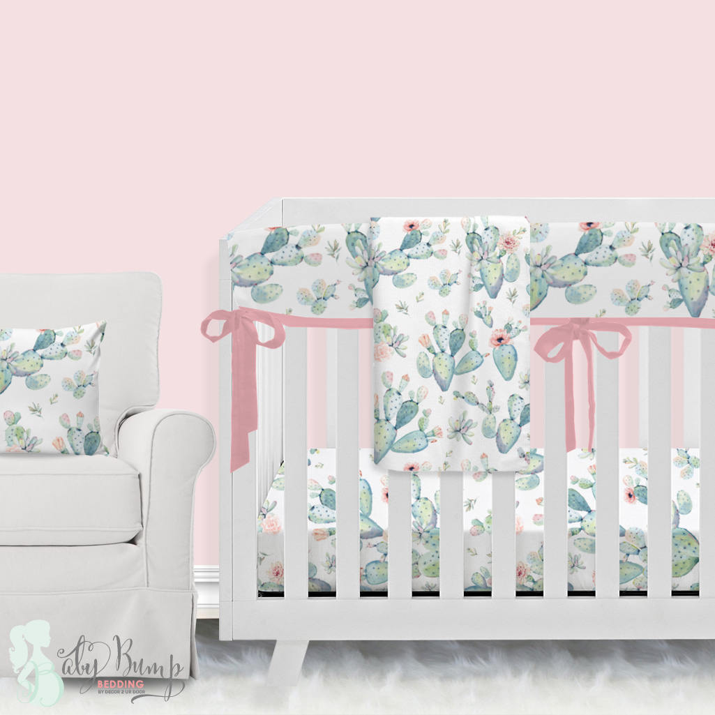 Boho Cactus Modern Baby Girl Crib Bedding Watercolor Cactus Etsy