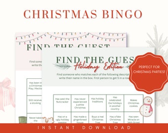 Holiday Human Bingo Game | Find The Guest, Christmas Party Game, Icebreaker Activity, Mix and Mingle Game, Download Printable Game
