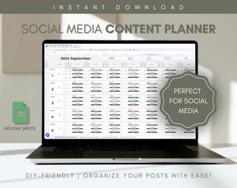 Social Media Content Calendar | Planner, DIY, Google Sheets, Template, Spreadsheets, Blogger, Organization, Small Business, Instagram