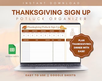 Thanksgiving Potluck Food Sign Up || Event Hosting, Friendsgiving, Meal Prep, Food Manager, Hosting Spreadsheet, Holiday Hosting, Event