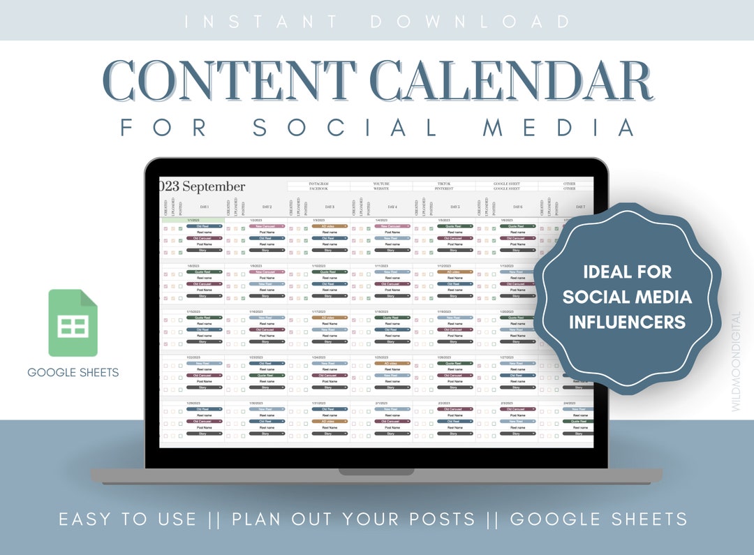 Social Media Content Calendar Planner Influencer Google Etsy