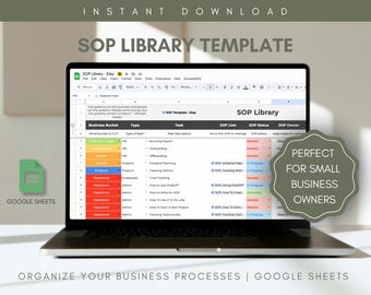 SOP Library Google Sheets Template, How To Organizer | For Small Business Owners, Entrepreneurs
