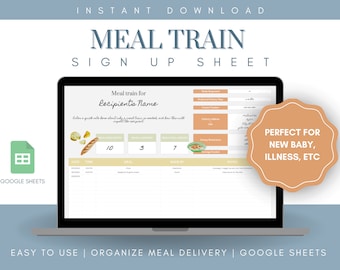 Meal Train Sign Up | Food Organizer, Potluck, New Baby, Illness, Meal Prep, Meal Manager, Spreadsheet, Google Sheets