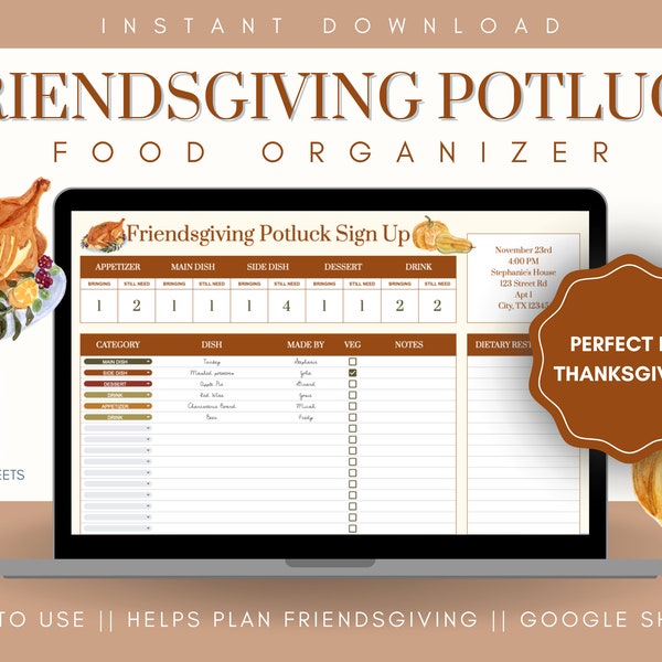 Freunde spenden Potluck Food Sign Up || Event Hosting, Thanksgiving, Food-Manager, Hosting-Tabelle, Potluck-Anmeldung