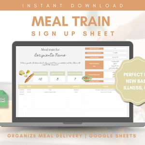 Meal Train Sign Up | Food Organizer, Potluck, New Baby, Illness, Meal Prep, Meal Manager, Spreadsheet, Google Sheets