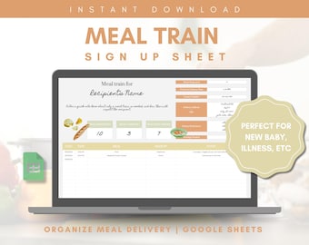 Meal Train Sign Up | Food Organizer, Potluck, New Baby, Illness, Meal Prep, Meal Manager, Spreadsheet, Google Sheets