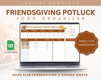 Friendsgiving Potluck Food Sign Up || Event Hosting, Thanksgiving, Food Manager, Hosting Spreadsheet, Potluck Sign Up
