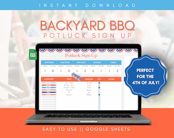 Backyard BBQ Potluck Food Sign Up || Memorial Day, 4th of July, Event Hosting, Meal Prep, Food Manager, Holiday Hosting, Dinner Party