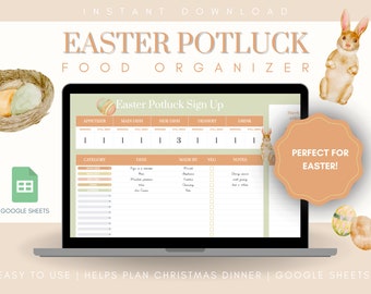 Easter Potluck Food Sign Up || Event Hosting, Meal Prep, Food Manager, Hosting Spreadsheet, Holiday Hosting, Dinner Party