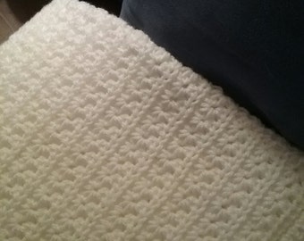 Handmade Crochet Star Stitch Blanket - White Afghan Throw (5x6 ft)