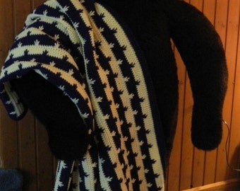 Crochet Blanket - 4' x 6' - Blue and Yellow Afghan - Drop Stitch