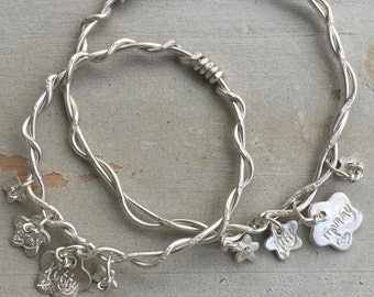 Mother & Daughter Bespoke Personalised Keepsakr Silver Keepsake Bangle  Gift For Her / Bride/ Wedding / Jewellery / Accessories