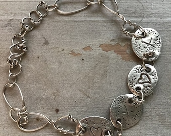 Hearts & Kisses Bespoke Personalised Silver Charm Link Bracelet