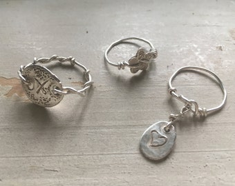 Trio Of Bespoke Personalised Twisted Silver Keepsake Charm Rings  Bride/ Bridesmaids/ Maid Of Honour/ Gift For Her/ Gift For Him/ Jewellery