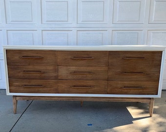 MidCentury Modern Dresser, Credenza, Buffet, White and Wood ** Custom Colors AVAILABLE **