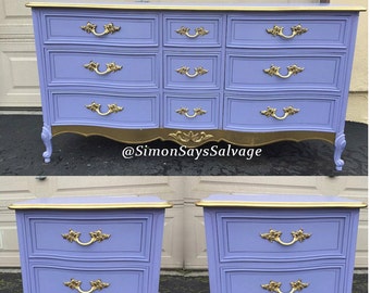 Purple, Gold Dipped French Provincial Bedroom Dresser including Nightstands Bedroom Set - Custom Colors AVAILABLE -